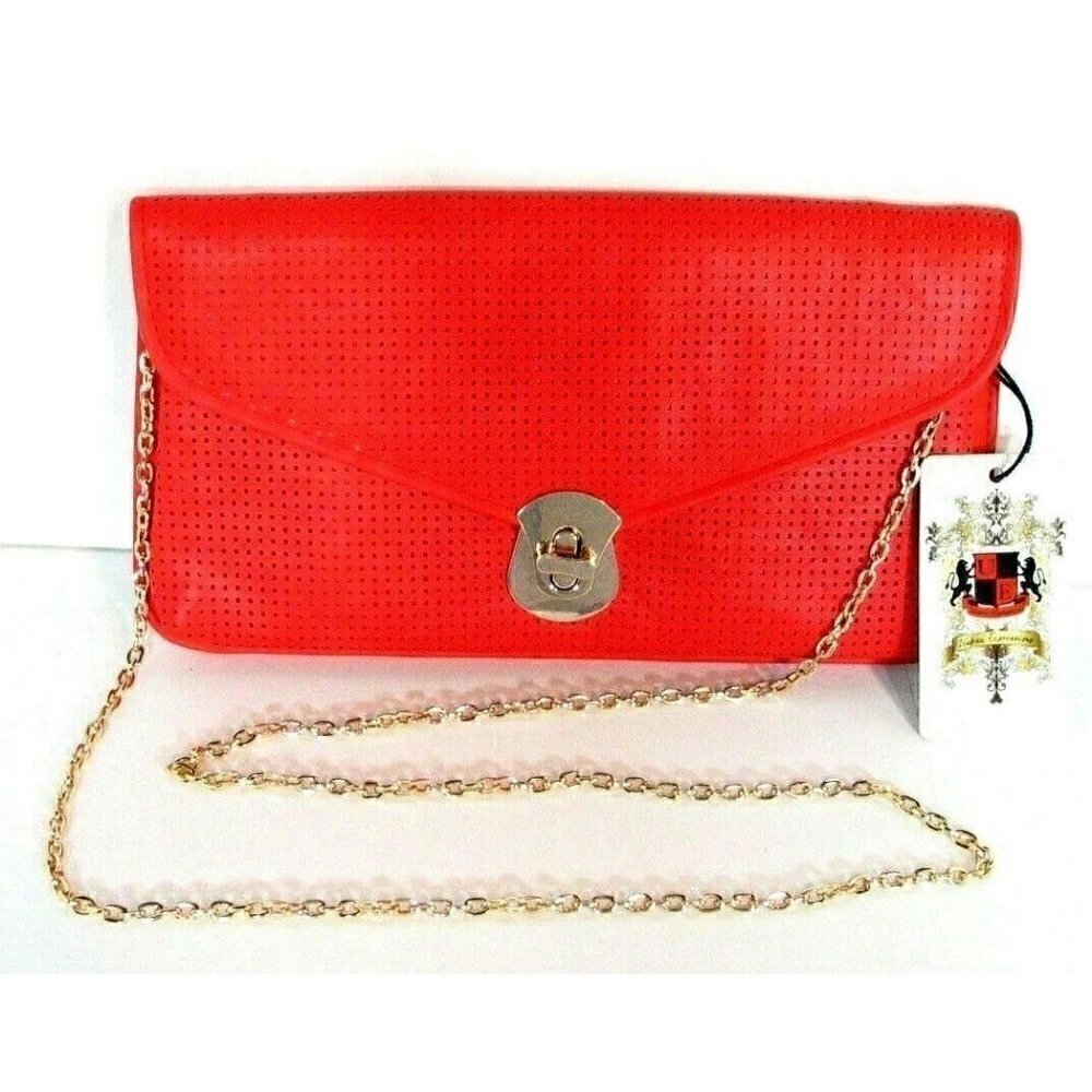 URBAN EXPRESSIONS RED CLUTCH, SHOULDER BAG, HANDBAG, PURSE WITH REMOVABLE STRAP